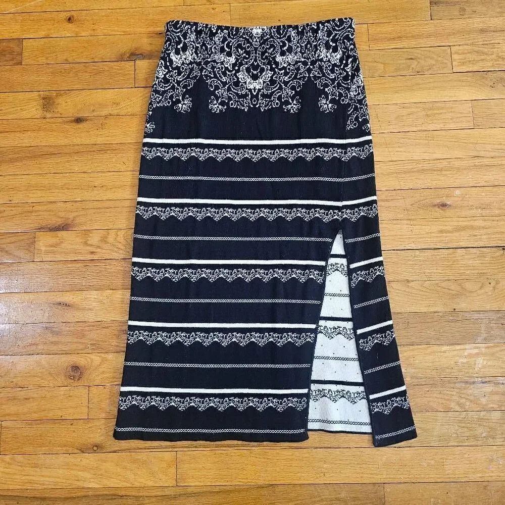 Free People Black Knit A Line Midi Skirt Medium